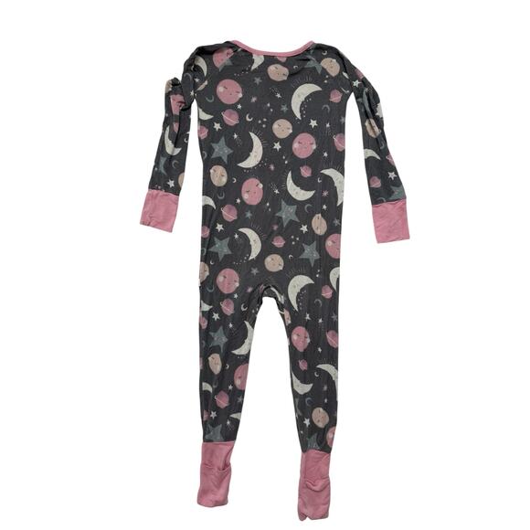 LITTLE SLEEPIES Pink Gray Universe Moon Stars Planets Zippy Pajama Size 2T - Picture 3 of 4
